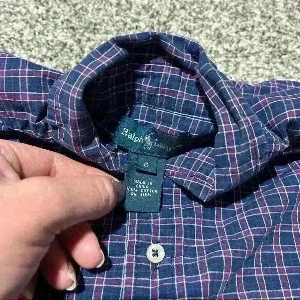 Ralph Lauren Shirt Boys Size 6 Button Down Plaid Red/ Pink & Blue Long Sleeve